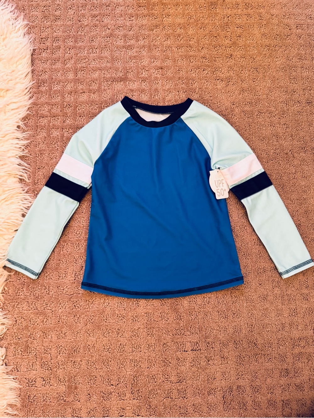 NWT Kids Long Sleeve Rash Guard Swim Shirt - Blue and Light Mint